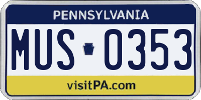 PA license plate MUS0353