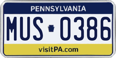 PA license plate MUS0386