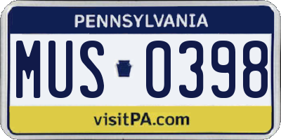 PA license plate MUS0398