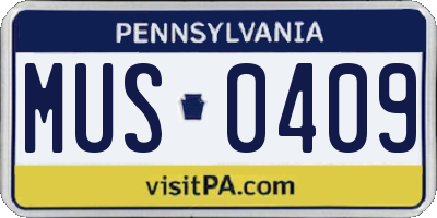 PA license plate MUS0409