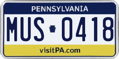 PA license plate MUS0418