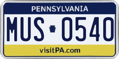 PA license plate MUS0540