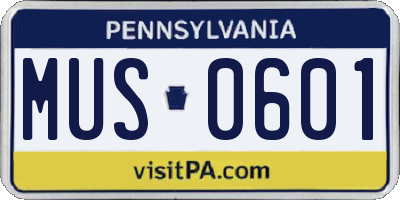 PA license plate MUS0601