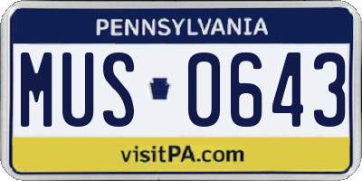 PA license plate MUS0643