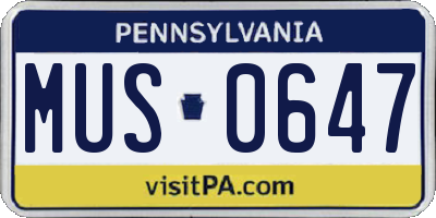 PA license plate MUS0647