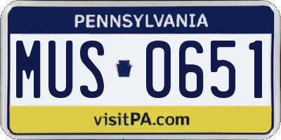 PA license plate MUS0651