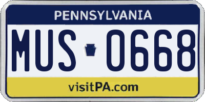 PA license plate MUS0668