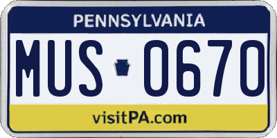 PA license plate MUS0670