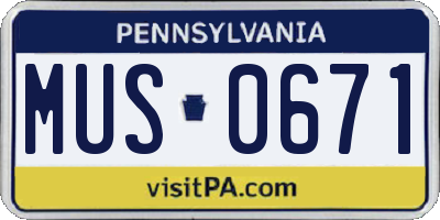 PA license plate MUS0671