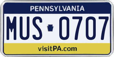 PA license plate MUS0707