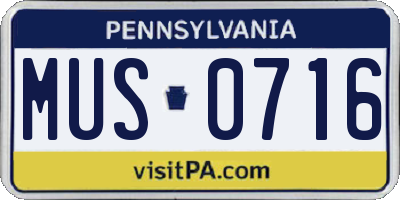 PA license plate MUS0716