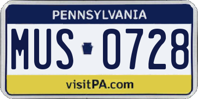 PA license plate MUS0728
