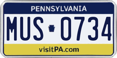 PA license plate MUS0734