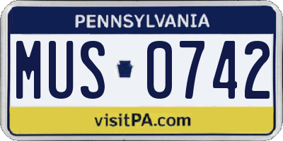 PA license plate MUS0742
