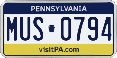 PA license plate MUS0794