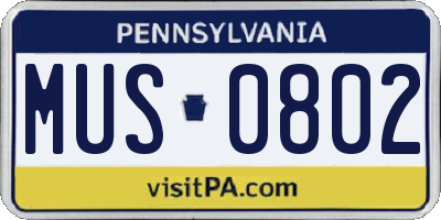 PA license plate MUS0802