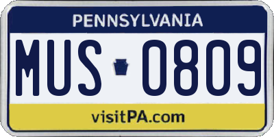 PA license plate MUS0809