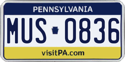 PA license plate MUS0836