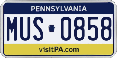 PA license plate MUS0858