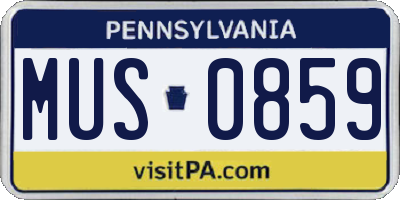 PA license plate MUS0859
