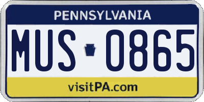 PA license plate MUS0865