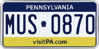 PA license plate MUS0870