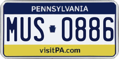PA license plate MUS0886
