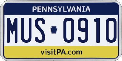 PA license plate MUS0910
