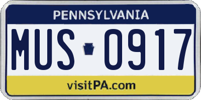 PA license plate MUS0917