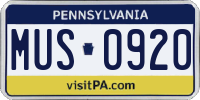PA license plate MUS0920