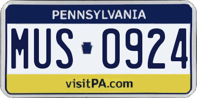 PA license plate MUS0924