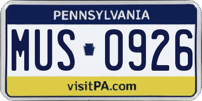 PA license plate MUS0926