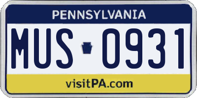 PA license plate MUS0931
