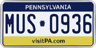 PA license plate MUS0936