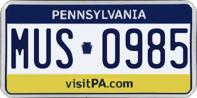 PA license plate MUS0985