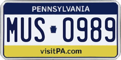 PA license plate MUS0989