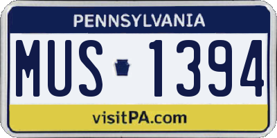 PA license plate MUS1394