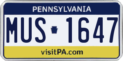 PA license plate MUS1647