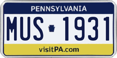PA license plate MUS1931