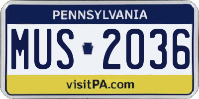 PA license plate MUS2036