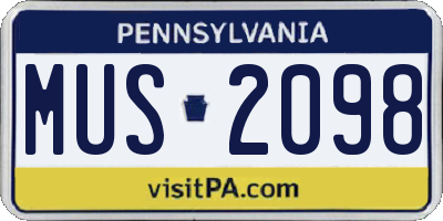 PA license plate MUS2098
