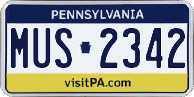 PA license plate MUS2342