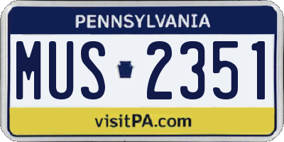 PA license plate MUS2351
