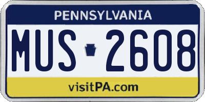 PA license plate MUS2608