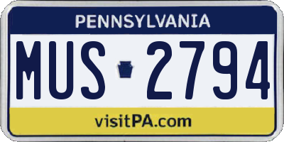 PA license plate MUS2794