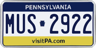 PA license plate MUS2922