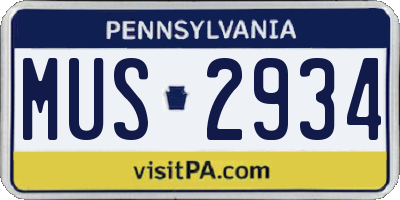 PA license plate MUS2934