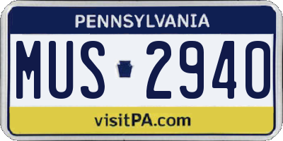 PA license plate MUS2940