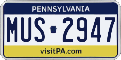 PA license plate MUS2947
