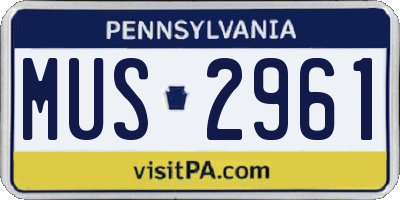 PA license plate MUS2961